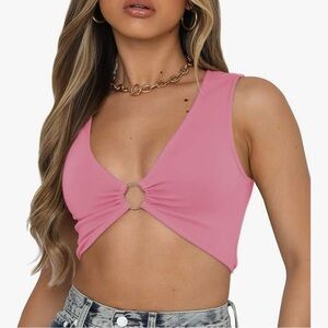 Pink Ring Detail Crop Top S